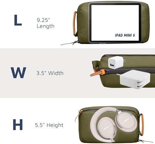 Tech Bag Organizer - Small Electronics Organizer Pouch for Travel - Premium Travel Case with Leather Accents - Mesh Pocket for Cables, Cords and Chargers (Green) - Image 2