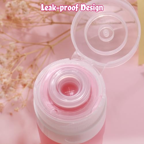 GLAMFIELDS TSA Approved Travel Bottles for Toiletries, 3oz Size Leak Proof Silicone Containers for Shampoo, Conditioner,Easy to Squeeze and Portable, Essentials for Traveling (4 Pack) Pink - Image 2