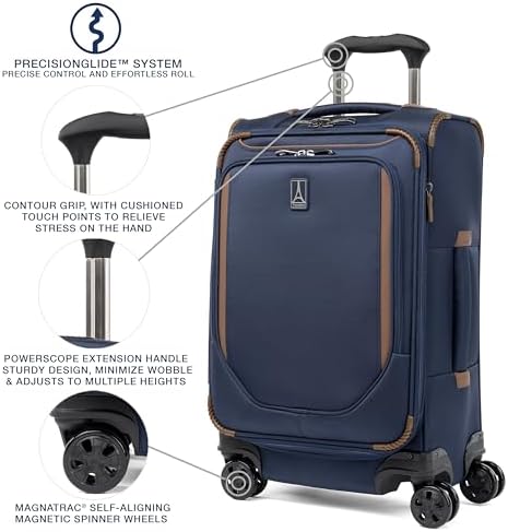 Travelpro Crew Classic Lightweight Softside Expandable Carry on Luggage, 8 Wheel Spinner Suitcase, Men and Women, Carry On 21-Inch, Patriot Blue - Image 2