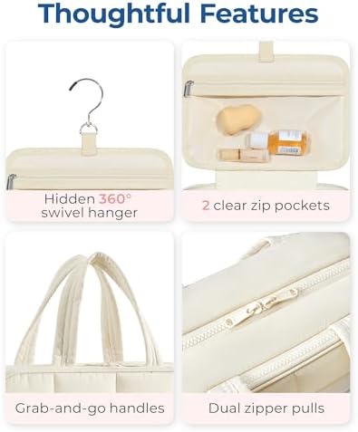 BAGSMART Travel Toiletry Bag with Jewelry Organizer, Hanging Travel Bag for Toiletries, Puffy Makeup Cosmetic Bag Organizer, Carry-on Travel Accessories Essentials, Camel-L - Image 4