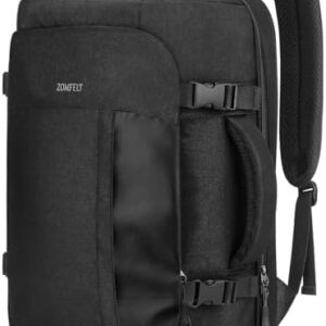 ZOMFELT Travel Backpack for Men Women, TSA Friendly Flight Approved Carry on Backpack, 15.6 Inch Laptop Backpack Water Resistant, Personal Item Travel Bag for Business Work College Computer Bag, Black