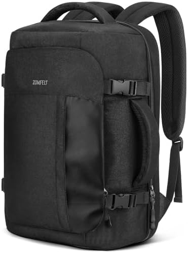 ZOMFELT Travel Backpack for Men Women, TSA Friendly Flight Approved Carry on Backpack, 15.6 Inch Laptop Backpack Water Resistant, Personal Item Travel Bag for Business Work College Computer Bag, Black