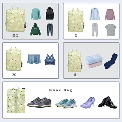 BAGAIL 4 Set/6 Set Ultralight Compression Packing Cubes Packing Organizer for Travel Accessories Luggage Suitcase Backpack(70D 6Set GreenFlower) - Image 5