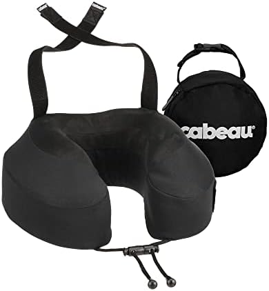Cabeau Airplane Pillow for Long Flights – Evolution S3 – Best Travel Accessory with Seat Straps to Secure Your Head and Neck and Provides 360° Support (Jet Black)