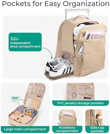 BAGSMART 30L Carry On Backpack with Shoe Compartment, Airline Approved Travel Backpack, Lightweight Travel Bag Fits 15.6 Inch Laptop, Water-Resistant, Camel - Image 2