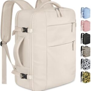 Capolo Travel Backpack for Women Men Waterproof Laptop Backpack Airlines Approved Carry On Backpack Bag Computer Bookbag for Business, Work, Traveling Fits 15.6 Inch Laptop(Beige)