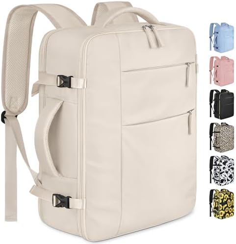 Capolo Travel Backpack for Women Men Waterproof Laptop Backpack Airlines Approved Carry On Backpack Bag Computer Bookbag for Business, Work, Traveling Fits 15.6 Inch Laptop(Beige)
