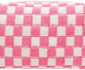 PAZIMIIK Checkered Makeup Bag for Purse Portable Zipper Make Up Pouch Small Cosmetic Case for Travel Accessories Pink White