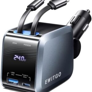 Retractable Car Charger, Car Accessories, 72W Fast Charging USB C Car Charger with 4FT Retractable Cables and 2 Ports, Travel Essentials Gifts for iPhone 16 15 14 13 12, Man and Women