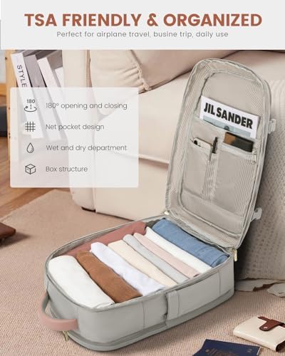 LOVEVOOK Travel Backpack For Women, 40L Carry On Backpack Flight Approved, TSA Personal Item Travel Bag Fits 17 Inch Laptop, Business Weekender Overnight Waterproof Daypack With 2 Cubes, Grey-Pink - Image 6