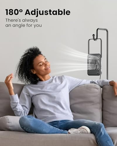 Koonie USB Desk Fan, Strong Wind Ultra Quiet Small Personal Fan with 180° Tilt Folding and 3 Speeds Adjustable, USB-C Corded Powered Mini USB Fan for Office Desktop Bedroom, 5in - Image 3