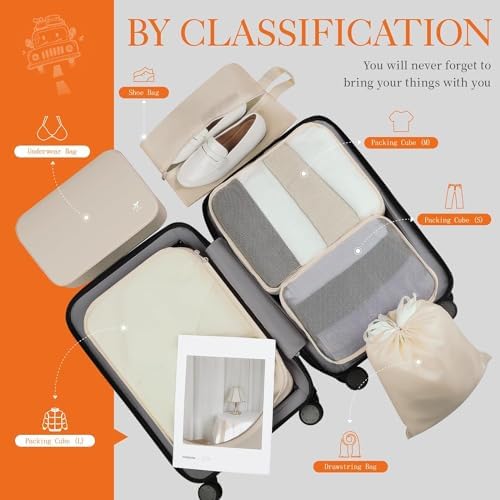 HOTOR Packing Cubes for Suitcases - 6 Pieces, Light Packing Cubes for Travel, Premium Suitcase Organizer Bags Set, Space-Saving Luggage Organizers, Travel Accessories and Essentials, Beige - Image 5