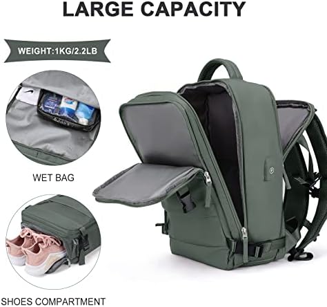 coowoz Large Travel Backpack For Women Men,Carry On Backpack,Hiking Backpack Waterproof Outdoor Sports Rucksack Casual Daypack Travel Essentials(Olive Green) - Image 5