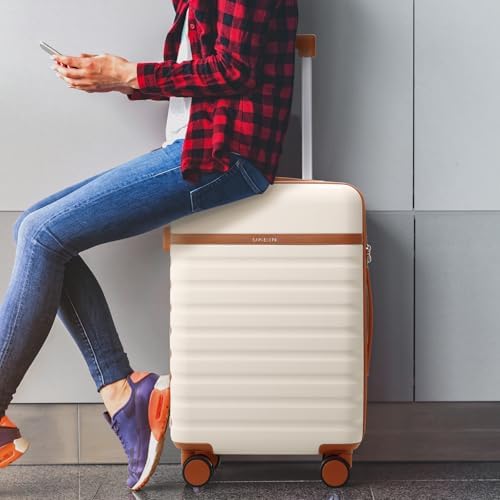 Luggage Sets 3 Piece, Carry On Luggage 20 Inch With Spinner Wheels,PC Hardside Suitcase Set with TSA Lock,Durable Carry On Suitcase With Travel Backpack for Men (Beige, 3 piece set (20inch)) - Image 8