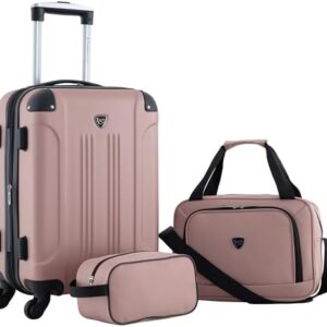 Travelers Club Chicago Hardside Expandable Spinner Luggage, Rose Gold, 3 Piece Set