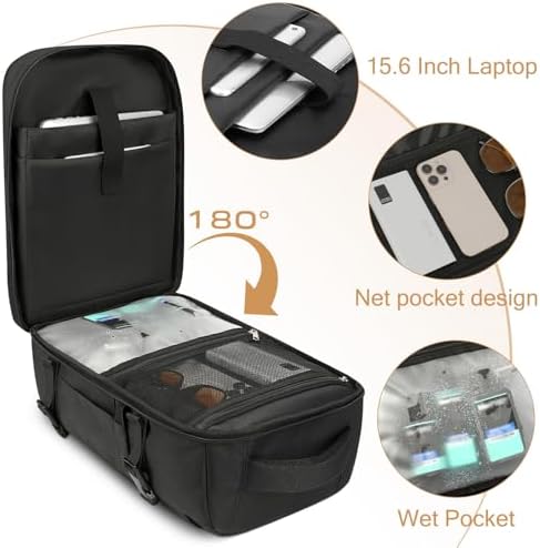 ZOMFELT Travel Backpack for Men Women, TSA Friendly Flight Approved Carry on Backpack, 15.6 Inch Laptop Backpack Water Resistant, Personal Item Travel Bag for Business Work College Computer Bag, Black - Image 5