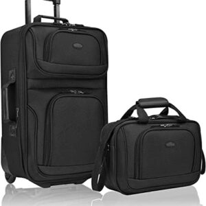 U.S. Traveler Lightweight Rolling 20" Carry On Luggage Softside Suitcase, Black, 2 Wheel-2 Piece