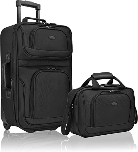 U.S. Traveler Lightweight Rolling 20" Carry On Luggage Softside Suitcase, Black, 2 Wheel-2 Piece