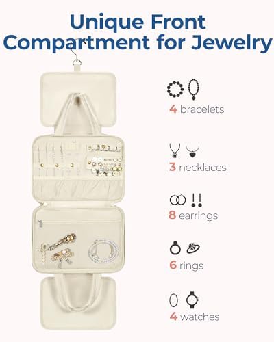 BAGSMART Travel Toiletry Bag with Jewelry Organizer, Hanging Travel Bag for Toiletries, Puffy Makeup Cosmetic Bag Organizer, Carry-on Travel Accessories Essentials, Camel-L - Image 3