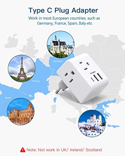 2 Pack European Travel Plug Adapter, International Power Adapter with 3 Outlets 3 USB Charging Ports(1 USB C), Type C Plug Adapter Travel Essentials to Most Europe EU Spain Italy France Germany - Image 3