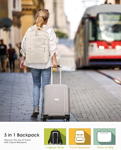 Capolo Travel Backpack for Women Men Waterproof Laptop Backpack Airlines Approved Carry On Backpack Bag Computer Bookbag for Business, Work, Traveling Fits 15.6 Inch Laptop(Beige) - Image 2