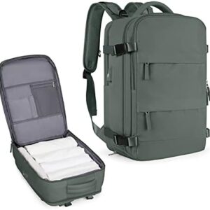 coowoz Large Travel Backpack For Women Men,Carry On Flight Approved,Hiking Waterproof Outdoor Rucksack Casual Daypack Fit 15.6 Inch Laptop Shoes Compartment (Olive Green)