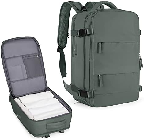 coowoz Large Travel Backpack For Women Men,Carry On Flight Approved,Hiking Waterproof Outdoor Rucksack Casual Daypack Fit 15.6 Inch Laptop Shoes Compartment (Olive Green)