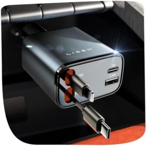 LISEN Retractable Car Charger [69W USB C Car Accessories Adapter ] for iPhone 16 USB C Charger Fast Charging, Ford Travel Essentials Gifts for Women Men, Road Trip Essentials for iPhone 16 15 14 13 12