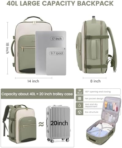 LOVEVOOK 40L Travel Backpack for Women & Men, Large Carry on Backpack for Airplanes with 3 Packing Cubes, TSA Personal Item Travel Bag fits 17" Laptop, Waterproof Weekender Essentials Airline Approved - Image 5