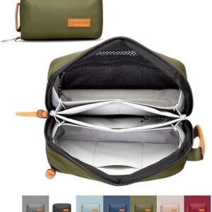 Tech Bag Organizer - Small Electronics Organizer Pouch for Travel - Premium Travel Case with Leather Accents - Mesh Pocket for Cables, Cords and Chargers (Green)