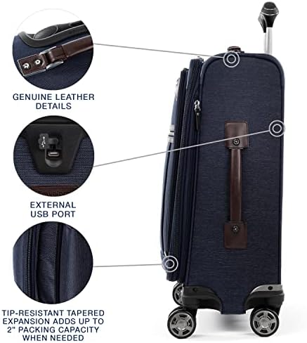 Travelpro Platinum Elite Softside Expandable Carry on Luggage, 8 Wheel Spinner Suitcase, USB Port, Suiter, Men and Women, True Navy Blue, Carry On 21-Inch - Image 4