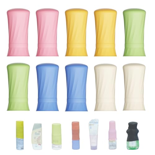 Travel Bottle Covers,10 Pack Silicone Travel Size Container Sleeves,Stretching Travel Accessories for Shampoo Lotion Conditioner Wash Body Bottles