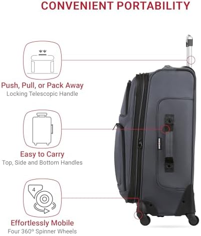 SwissGear Sion Softside Expandable Luggage, Dark Grey, Checked-Medium 25-Inch - Image 2