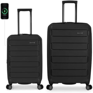 Traveler's Choice Pagosa Indestructible Hardshell Expandable Spinner Luggage, Black, 2 Piece Set