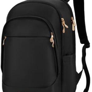 LIGHT FLIGHT Travel Backpack for Women, 15.6 Inch Laptop Backpack with USB Charging Hole, Water Resistant College Bookbag, Large Capacity Black Computer Backpacks for Work, Black