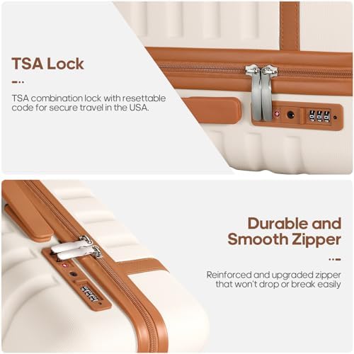 Luggage Sets 3 Piece, Carry On Luggage 20 Inch With Spinner Wheels,PC Hardside Suitcase Set with TSA Lock,Durable Carry On Suitcase With Travel Backpack for Men (Beige, 3 piece set (20inch)) - Image 4