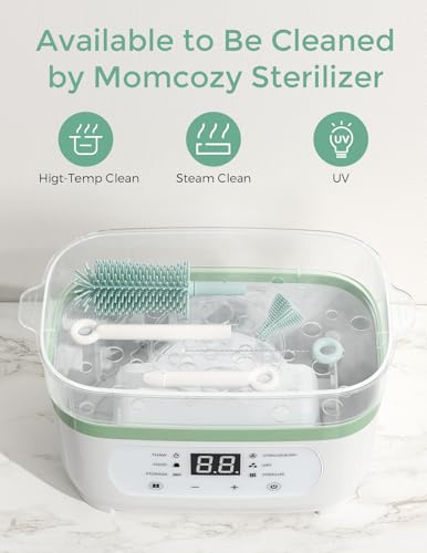 Momcozy Bottle Brush Set - Baby Bottle Cleaner Kit with Silicone Brush, Nipple Brush, Straw Brush, Soap Dispenser, Drying Rack - 7 in 1 Bottle Cleaning Tool for Home and Travel, Green - Image 6