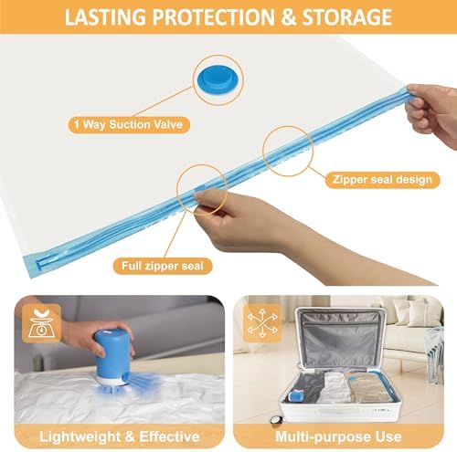 Vacuum Storage Bags with Electric Pump, 22 Pack (3 Jumbo/3 Large/8 Medium/8 Small) Vacuum Seal Space Saver Bags for Clothing, Pillows, Blanket, Bedding, Comforters - Image 6