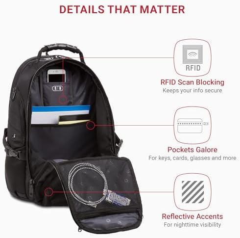 SwissGear 1900 Scansmart TSA 17 Laptop Backpack, Black/Black, 19-Inch - Image 3