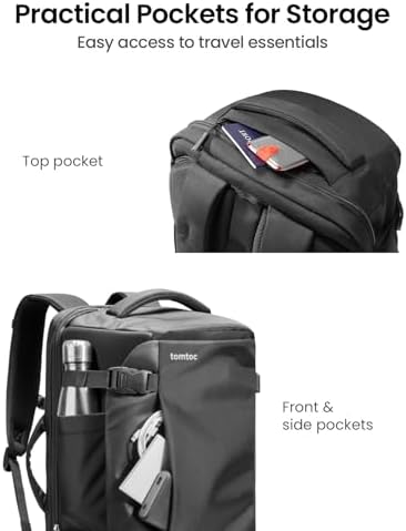 tomtoc Travel Backpack 40L, TSA Friendly Flight Approved Carry-on Luggage Hand Water-resistant Lightweight Business Rucksack, Durable Large Weekender Bag Daypack Fits 17.3 Inch Laptop - Image 6