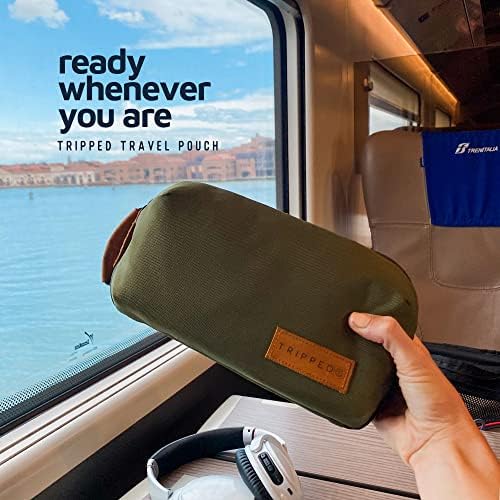 Tech Bag Organizer - Small Electronics Organizer Pouch for Travel - Premium Travel Case with Leather Accents - Mesh Pocket for Cables, Cords and Chargers (Green) - Image 4