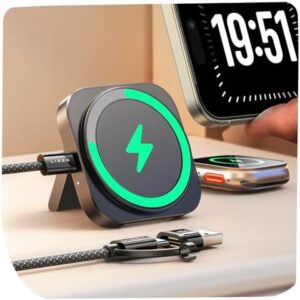 LISEN Travel Charger Charging Station for Apple Magsafe Charge for iPhone 16, Travel Essentials Gift for Women and Men Magsafe Accessories Wireless Charger for iPhone 16/15/14/13/12 Airpods Watch