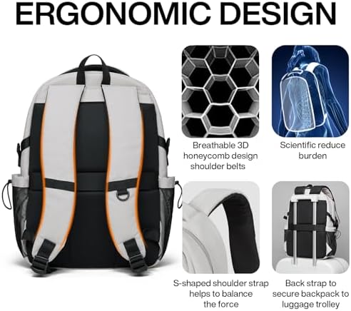 Mixi Travel Laptop Backpack, Lightweight Durable School Bookbag Men Woman 15.6" Computer Bag, Water Resistant Outdoor Hiking Backpacks With Multifunction Pockets, 17 Inch, Beige - Image 5