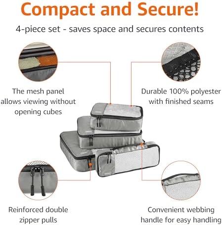 Amazon Basics Packing Cubes for Travel, Packing Organizers Set, 4-Piece-Set (Slim, Small, Medium, Large) With Double Zipper Pulls and Mesh Top Panel, 100% Durable Polyester, Gray - Image 2