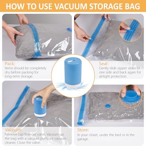 Vacuum Storage Bags with Electric Pump, 22 Pack (3 Jumbo/3 Large/8 Medium/8 Small) Vacuum Seal Space Saver Bags for Clothing, Pillows, Blanket, Bedding, Comforters - Image 7