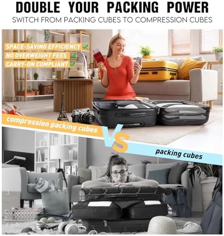 10 Set Compression Packing Cubes for Travel Essentials,Compressible Expandable Packing Cubes for Suitcase,OlarHike Luggage Organizer Bags for Travel,Handy Helper for Organizing Clothes(Black) - Image 7