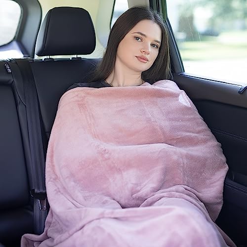 BlueHills Premium Soft Long Travel Blanket Pillow for Tall Airplane Flight Blanket 70 X48 inch Throw in Soft Bag case with Hand Luggage Belt & Backpack Clip Compact Pack Large Pink T055 - Image 4