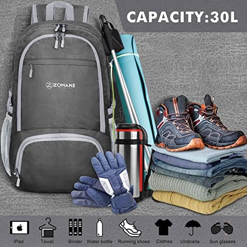 ZOMAKE Lightweight Packable Backpack 30L, Foldable Hiking Backpacks Water Resistant Compact Folding Daypack for Travel(Dimgray) - Image 6
