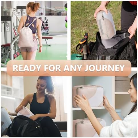 10 Set/8 Set Packing Cubes for Travel, Anti-Tearing Suitcase Organizer for Luggage with Shoe & Hanging Toiletry Bag,OlarHike Vacation Essentials & Accessories for Cruise Ship,Gifts for Women Mom,Cream - Image 7