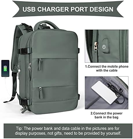 coowoz Large Travel Backpack For Women Men,Carry On Flight Approved,Hiking Waterproof Outdoor Rucksack Casual Daypack Fit 15.6 Inch Laptop Shoes Compartment (Olive Green) - Image 6